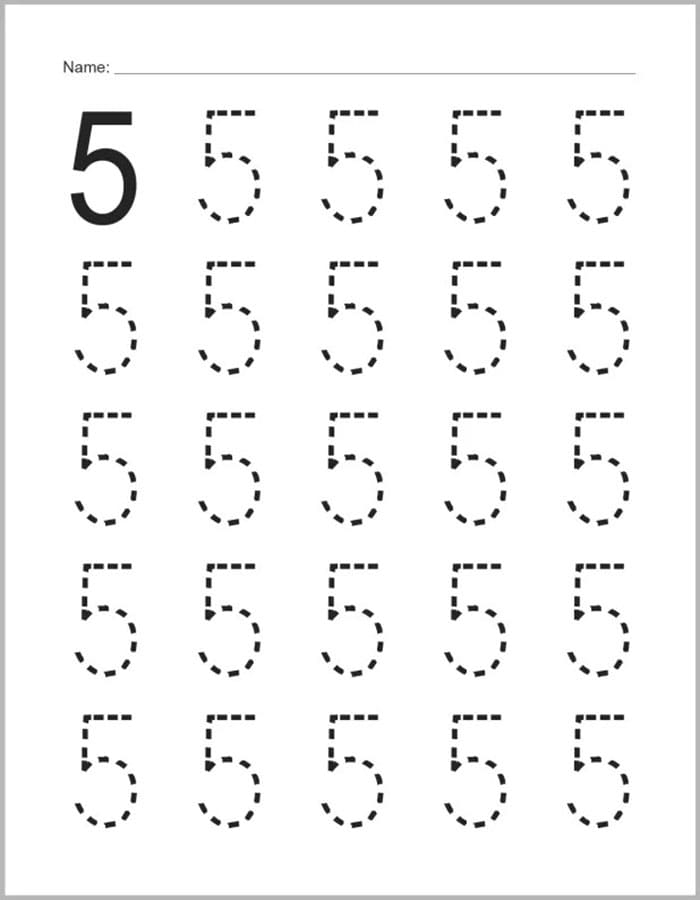 tracing number 5 worksheet printable
