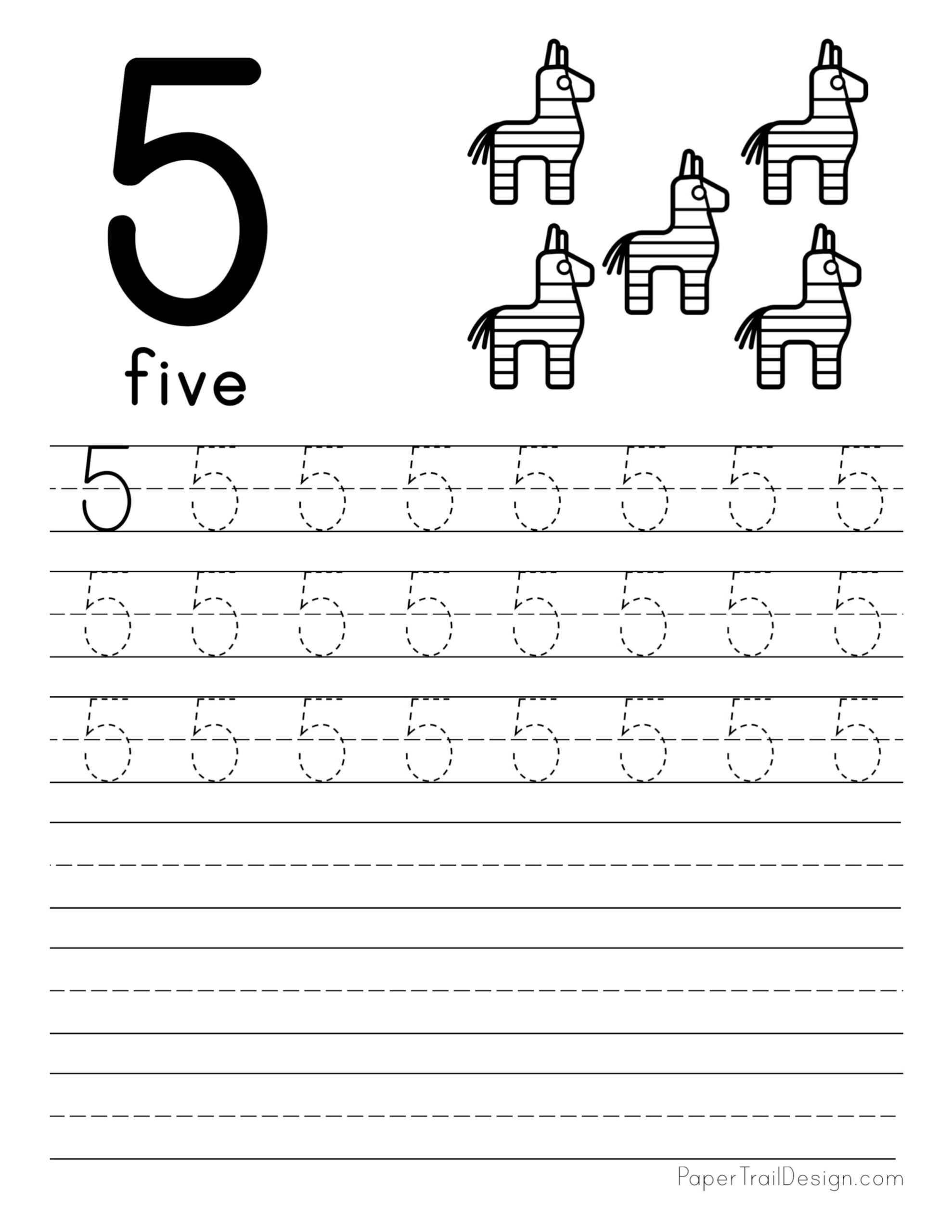 Printable Number 5 Tracing Worksheet