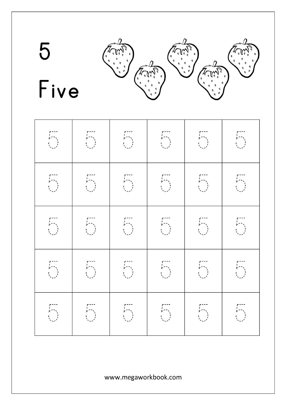 number 5 tracing worksheets