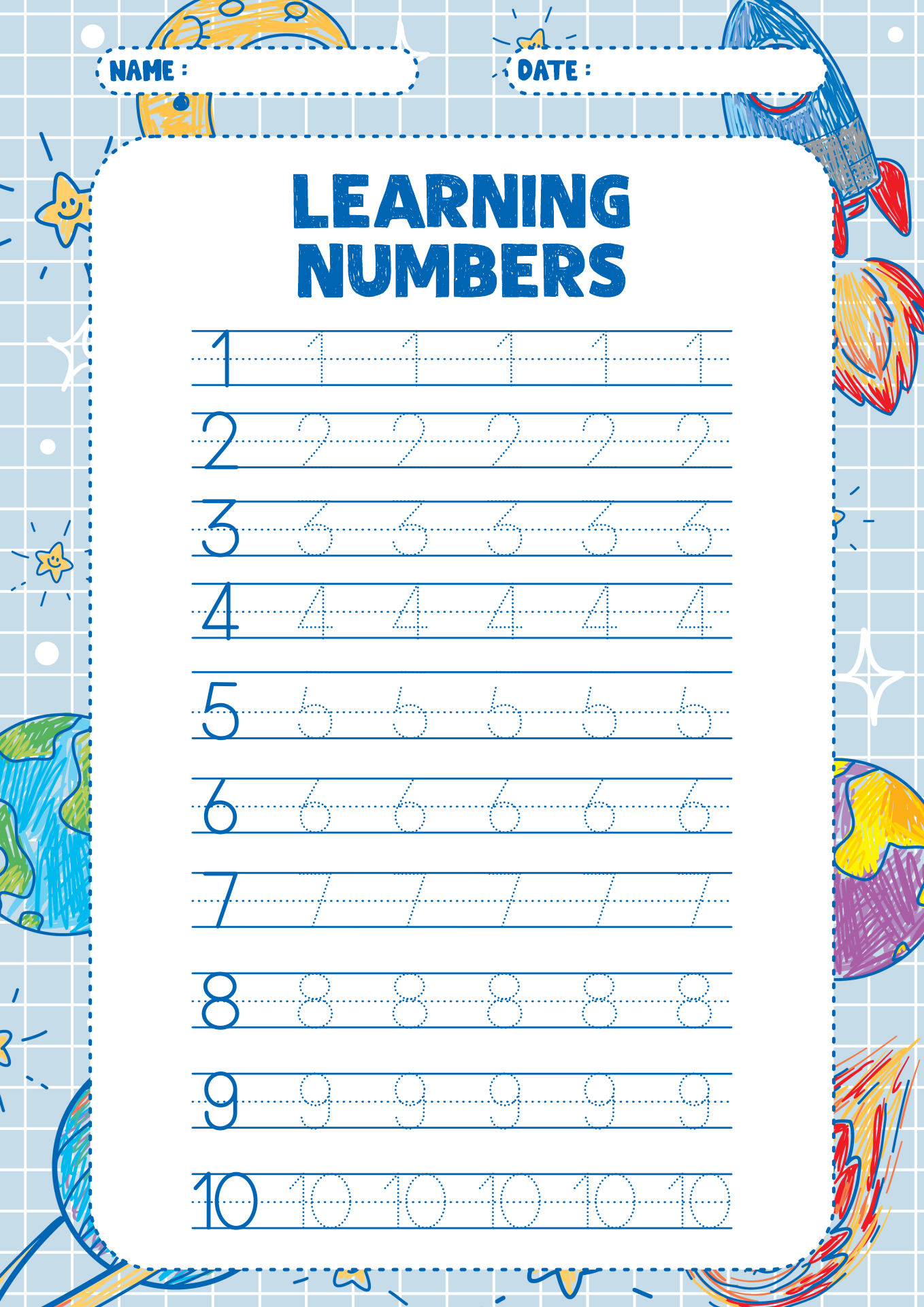 Printable Numbers Tracing