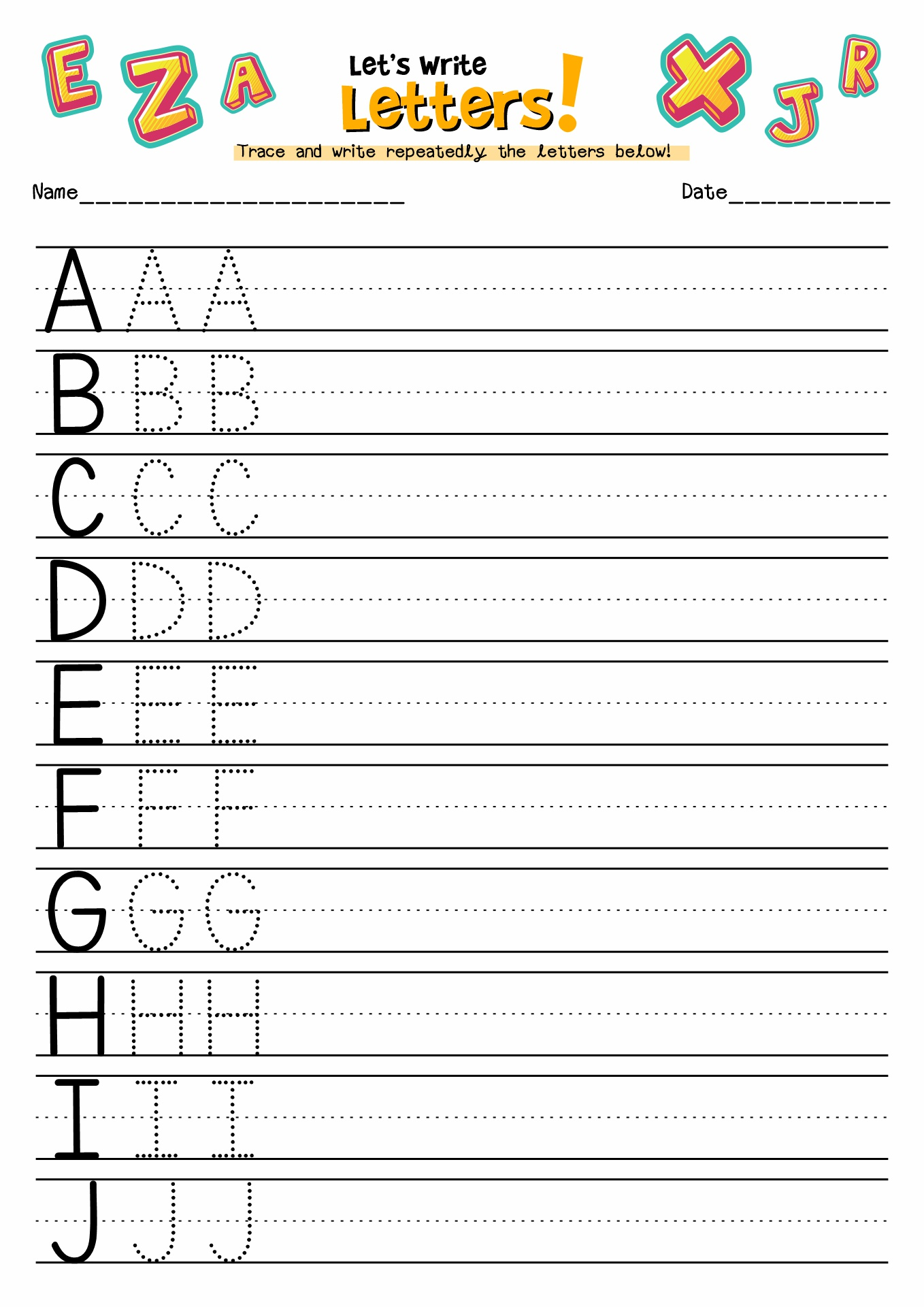 free printable practice alphabet letters