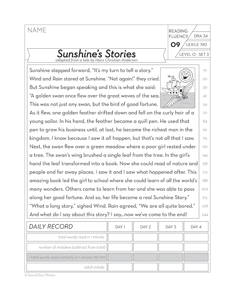 Printable Reading Fluency Passages 4th Grade 2nd Grade Reading Level 