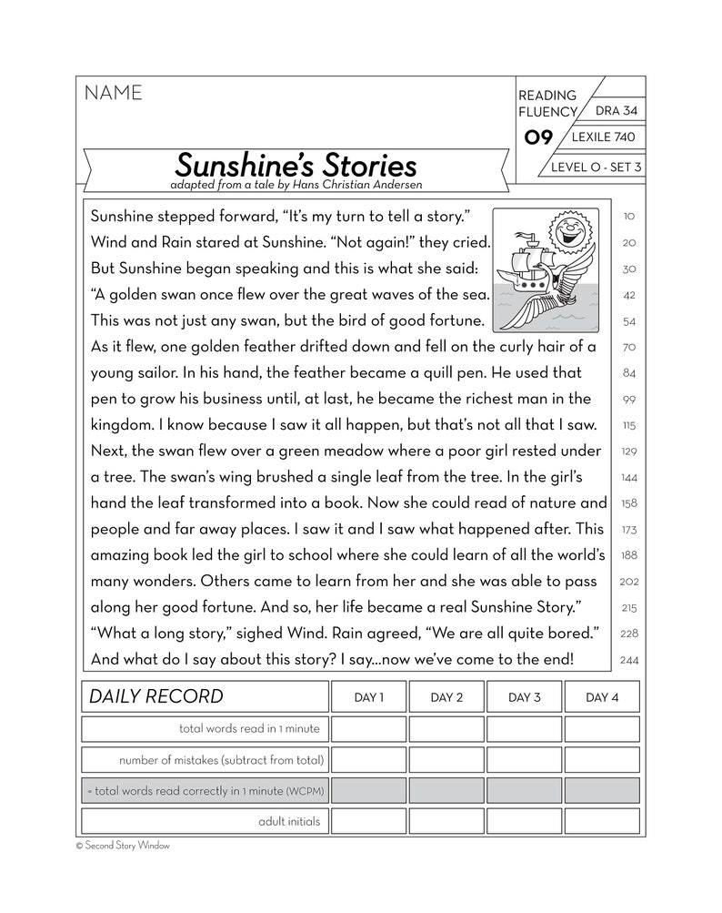 Printable Reading Fluency Passages 4th Grade 2nd Grade Reading Level 