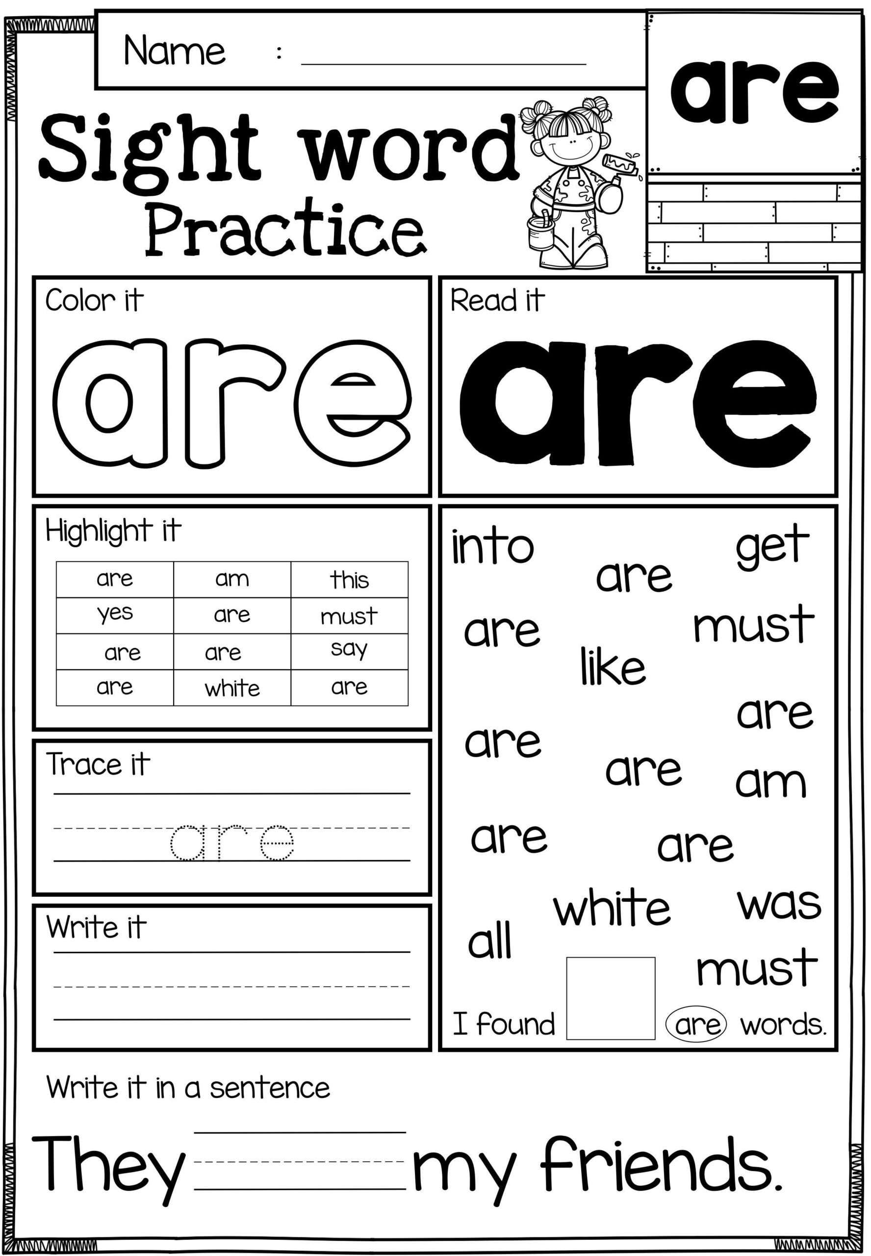 traceable sight word worksheets
