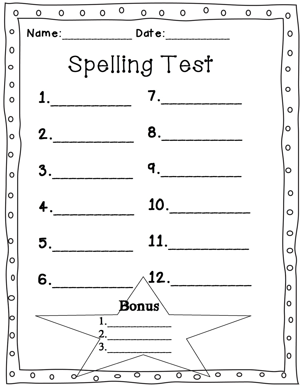 Printable Spelling Sheets