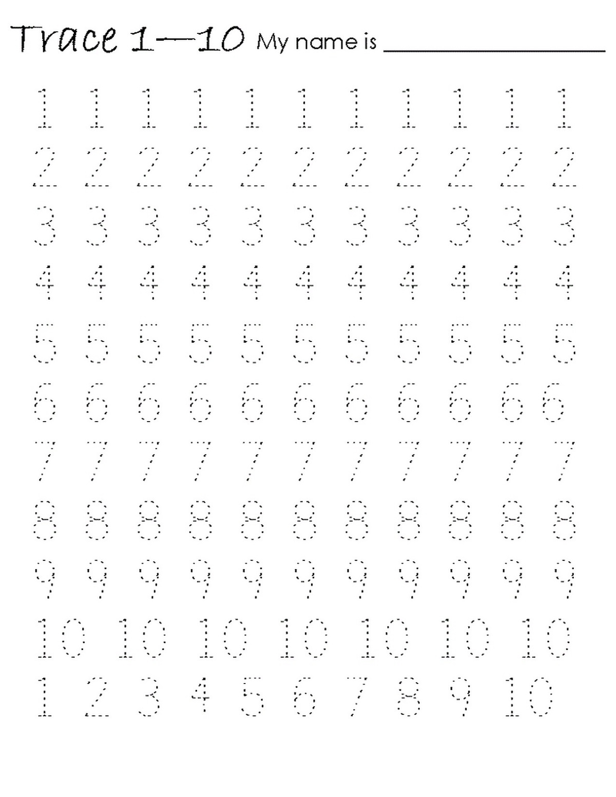 Printable Traceable Numbers 1 10 101 Activity