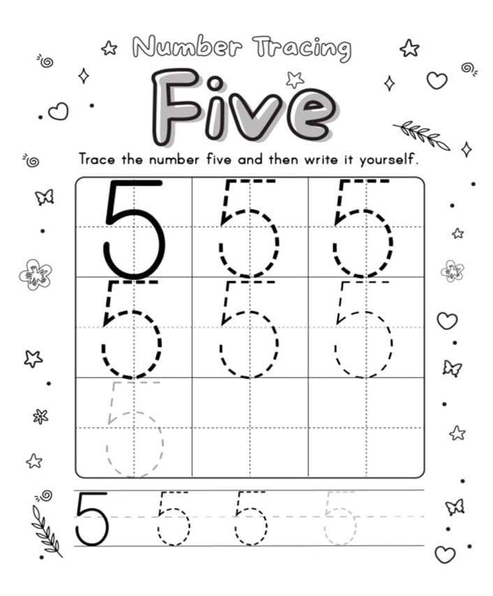 Printable Tracing Number 5 Worksheet Free Download And Print For You 