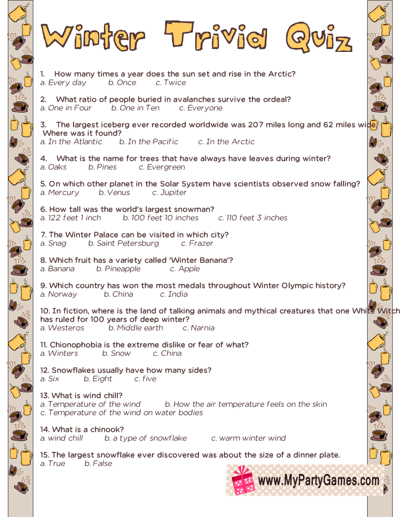 Printable Trivia Trivia Questions And Answer