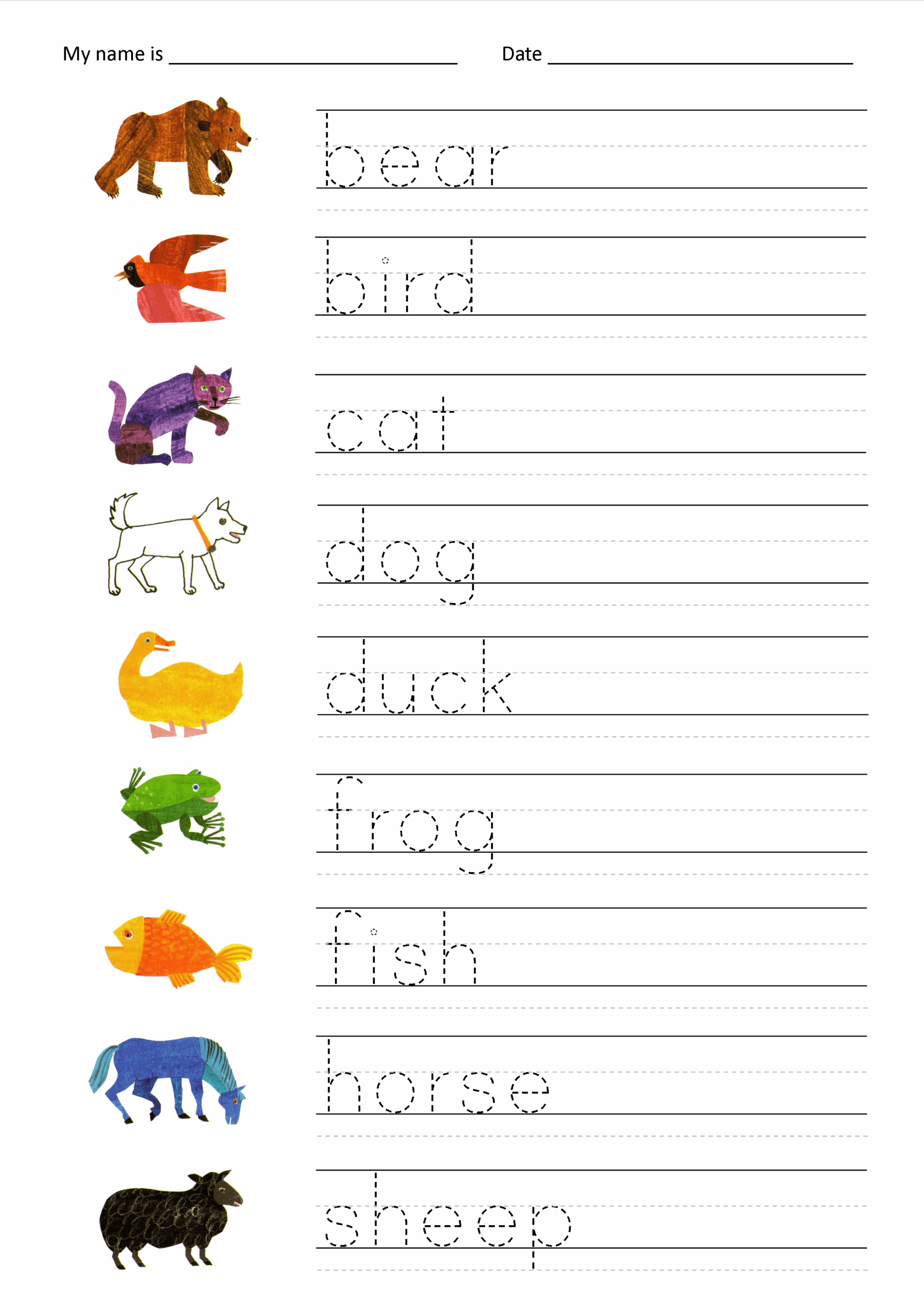 Printable Word Tracing Worksheets