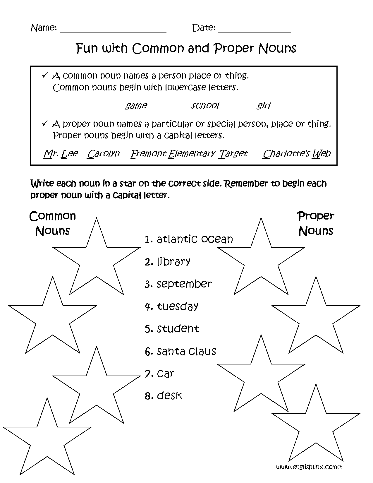 Proper And Common Nouns Worksheet