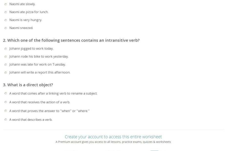 Quiz Worksheet Transitive Vs Intransitive Verbs Study