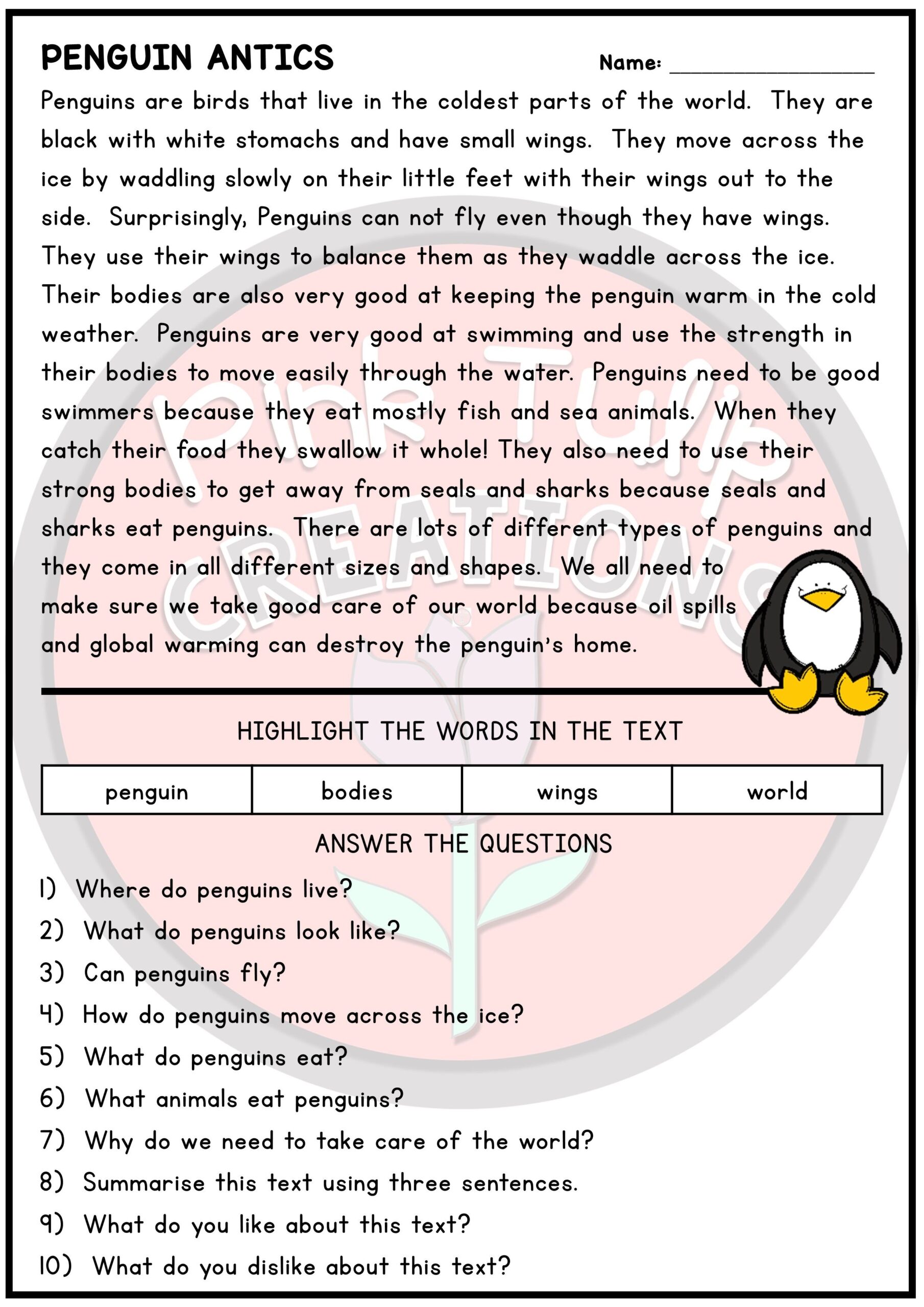 Reading Comprehension Exercise Open Ended Questions Colleen Whele 39 s 