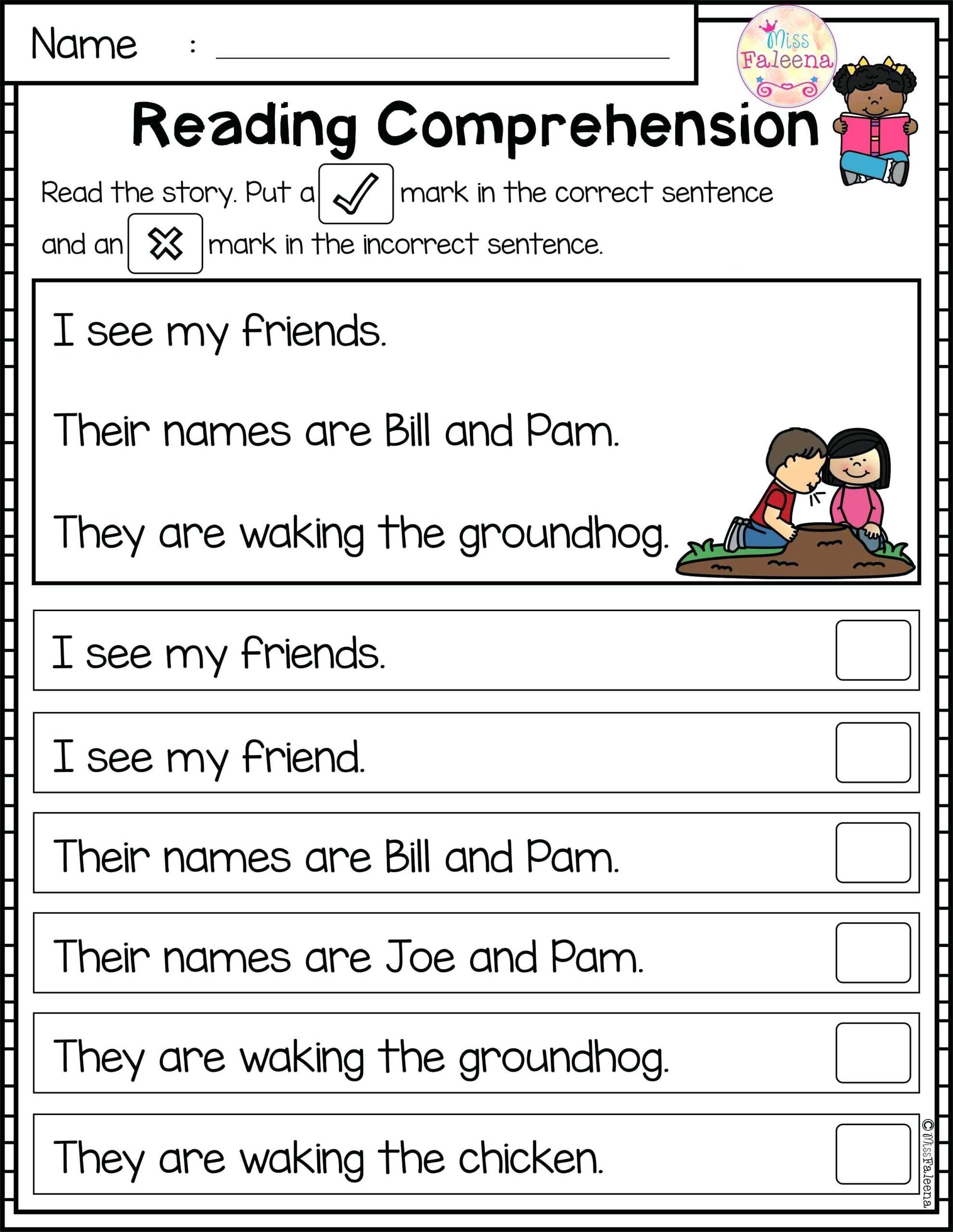 Reading Comprehension Kindergarten Worksheets Hromtarget