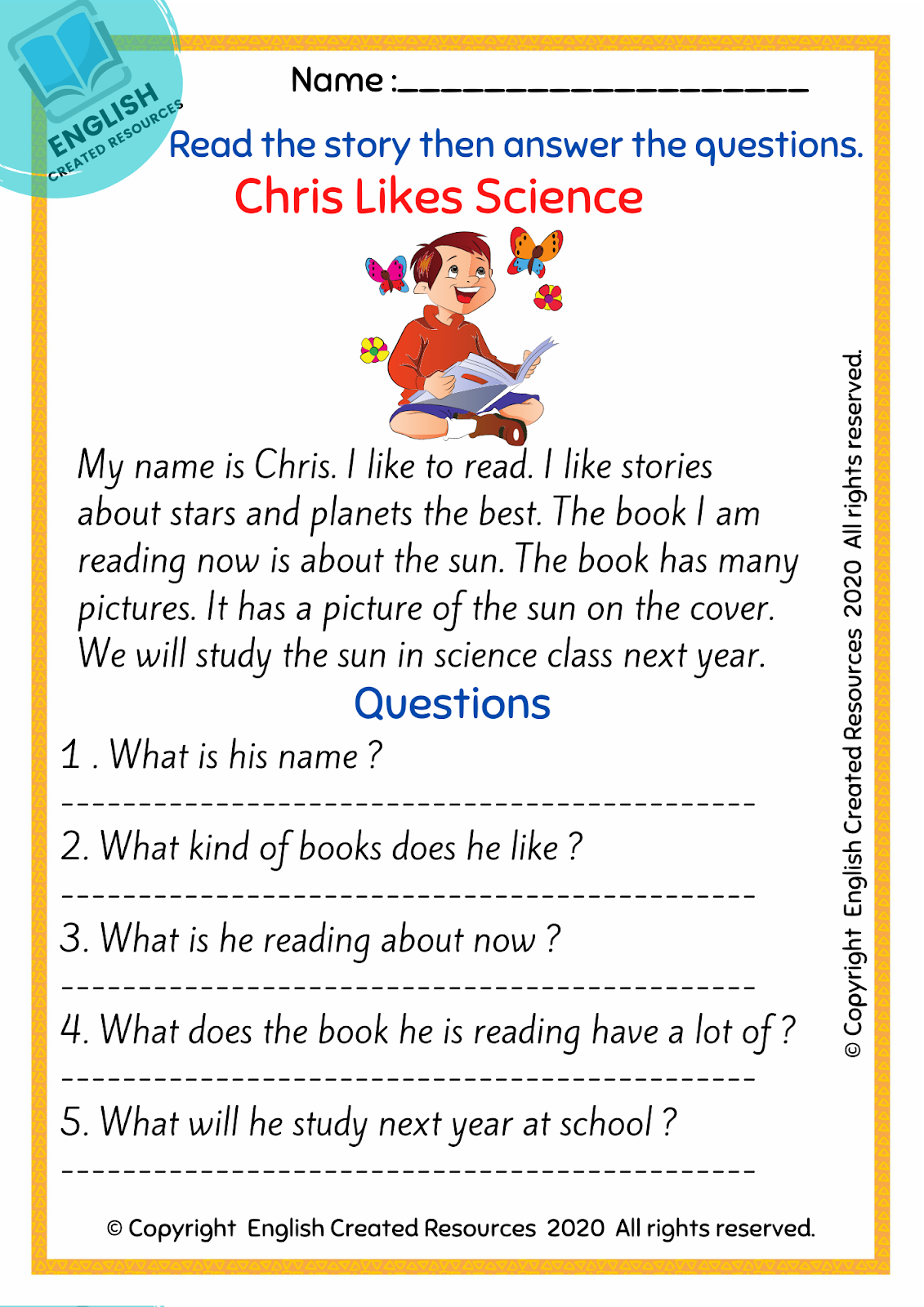 Reading Comprehension Questions Worksheets