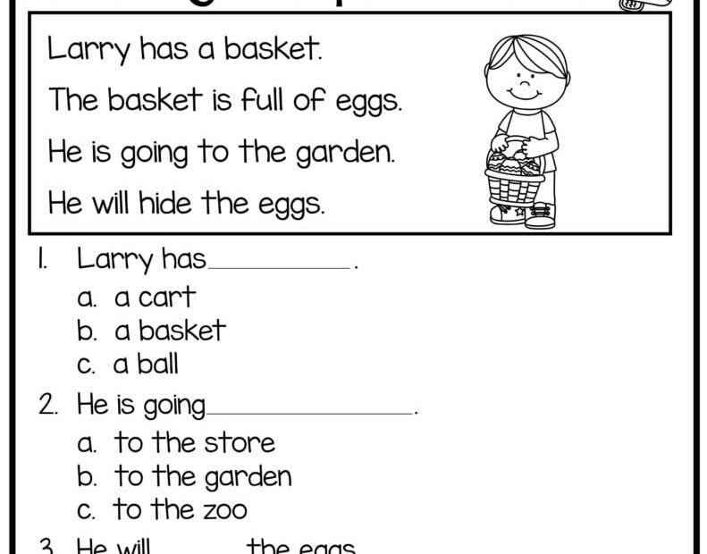 Reading Comprehension Worksheets Kindergarten Free Printable Reading