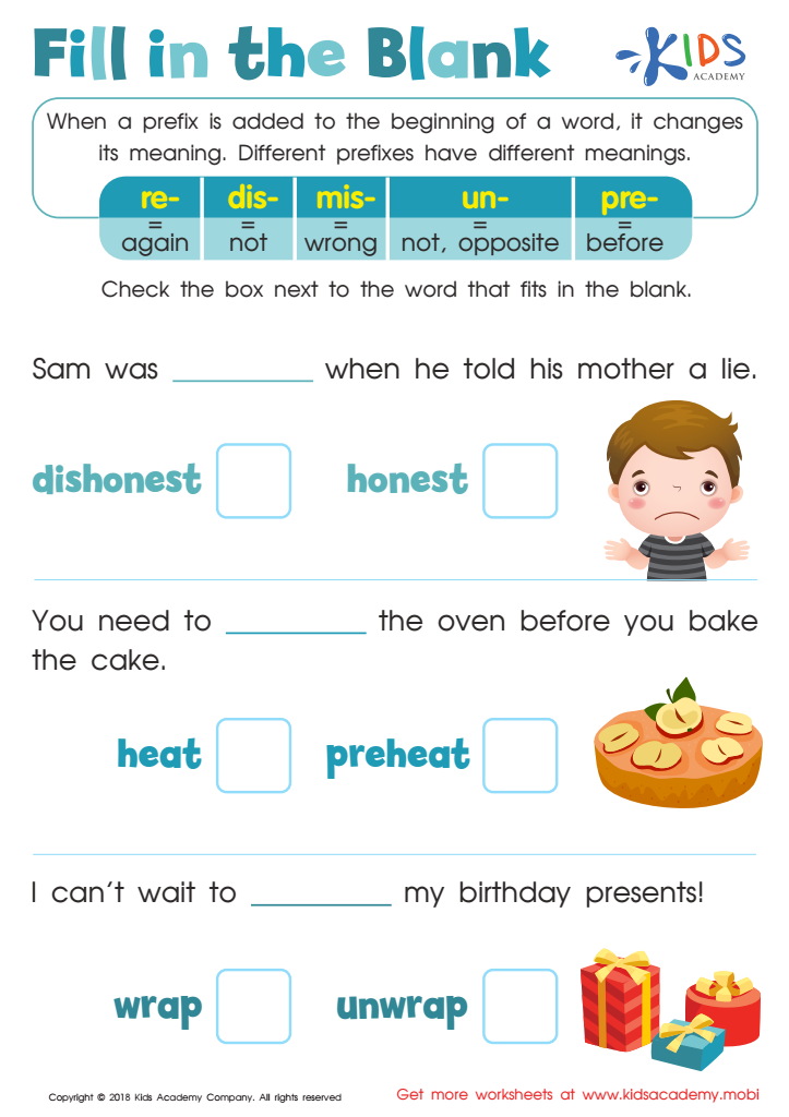 Reading Fill In The Blank Worksheet For Kids
