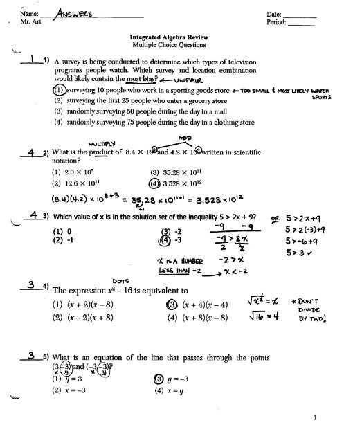 Regents Review Multiple Choice Questions Answers pdf