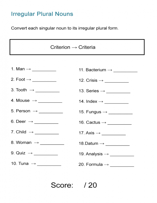plural nouns quiz