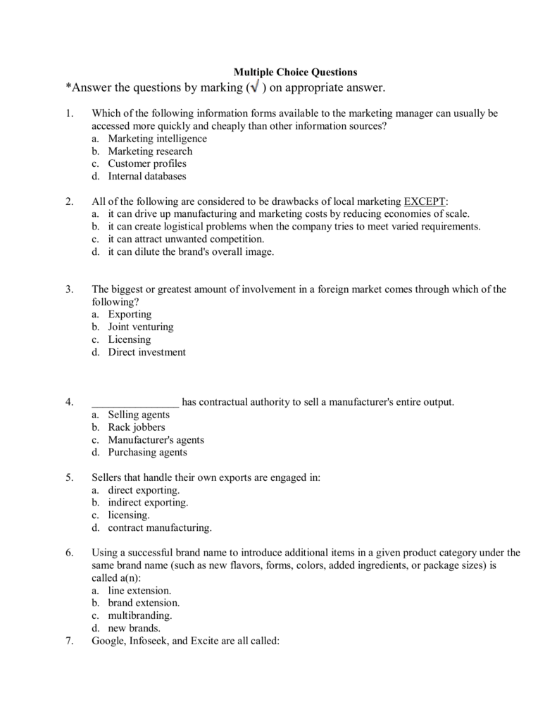 sample of multiple choice questions