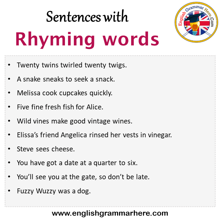 Sentences With Rhyming Words Rhyming Words In A Sentence In English 