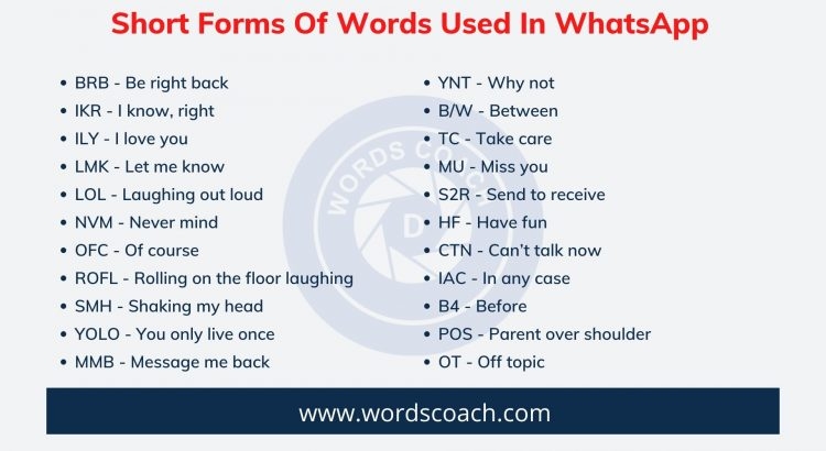 Short Forms Of Words Used In WhatsApp Word Coach