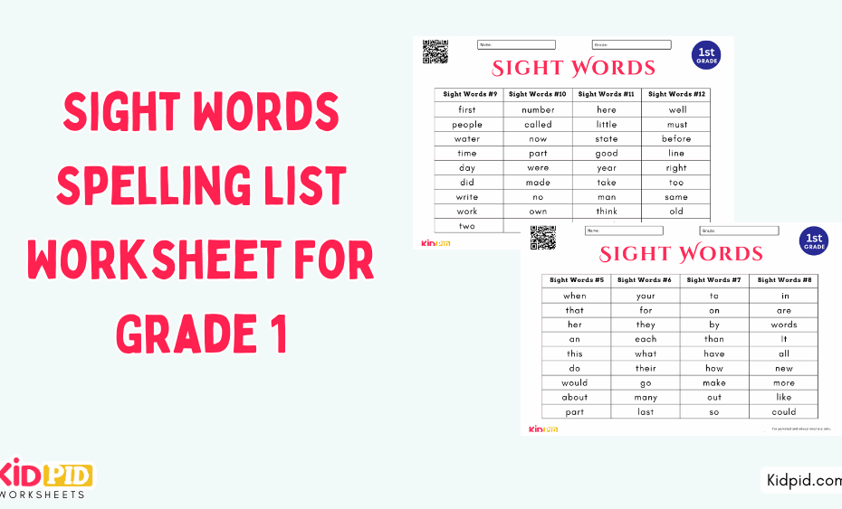Sight Words Spelling List Worksheet For Grade 1 Kidpid