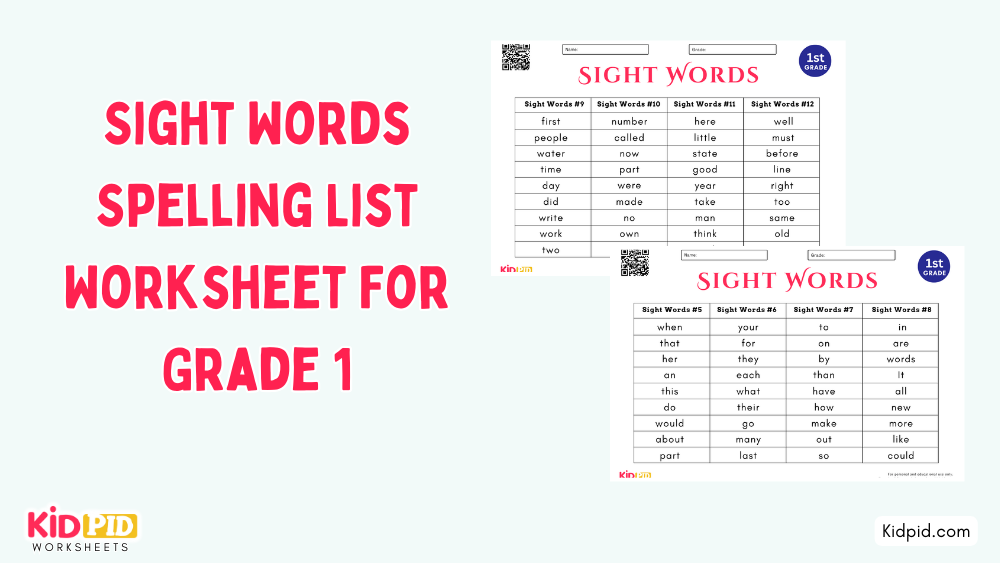 Sight Words Spelling List Worksheet For Grade 1 Kidpid