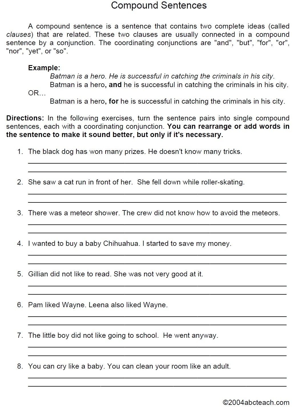 Simple Compound Complex Sentence Worksheets