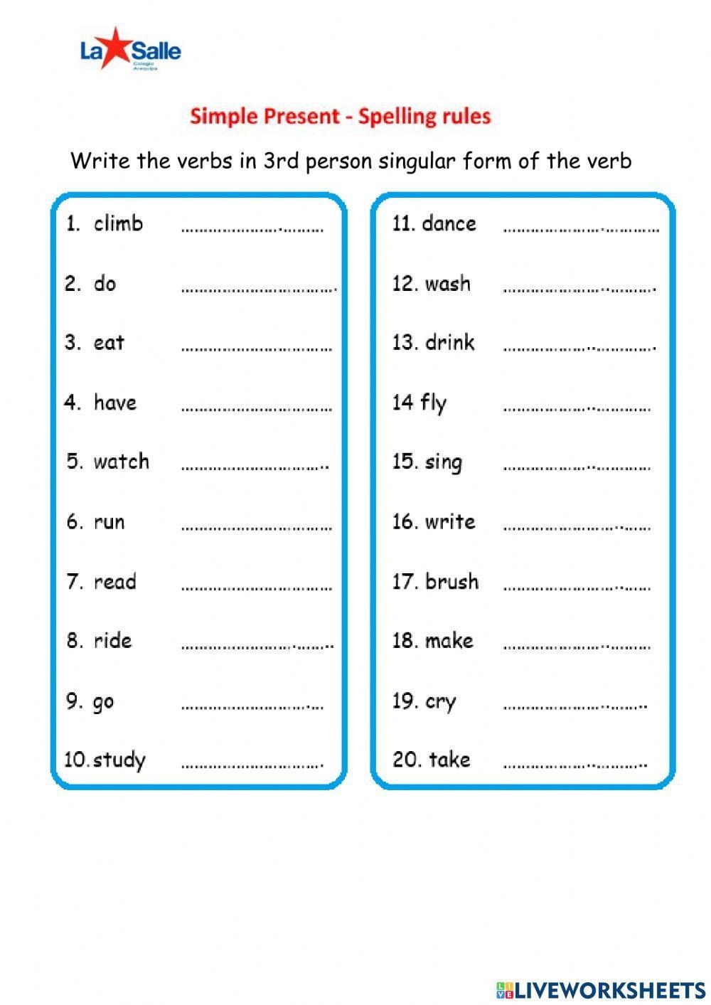 Simple Present Spelling Rules Worksheet Live Worksheets Worksheets 