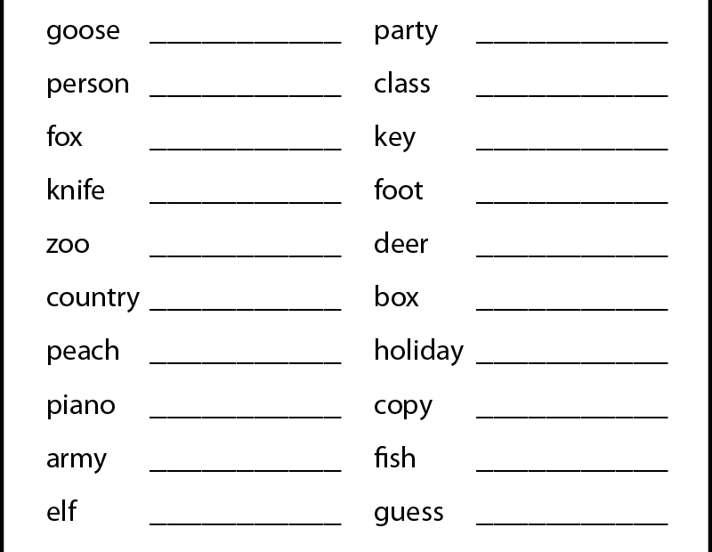 Singular And Plural Nouns Worksheet