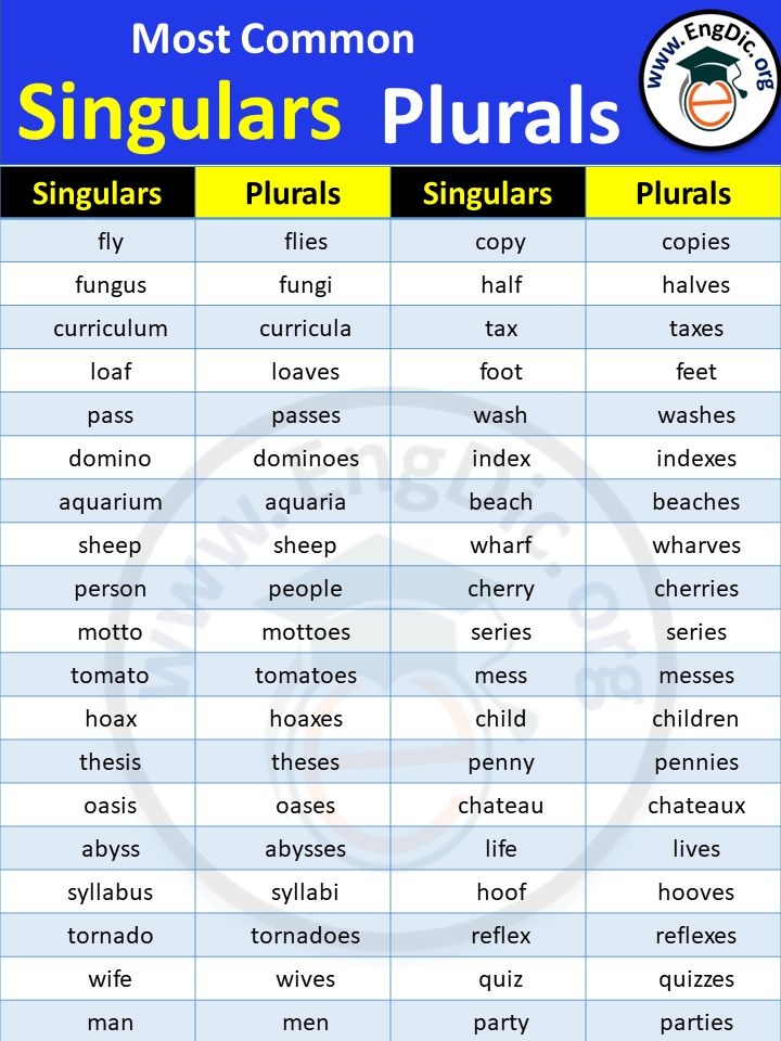 Singular Plural Nouns Definitions Rules And Examples Plurals 