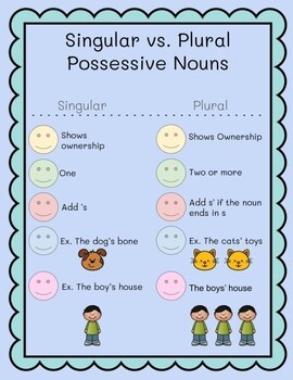 Singular Vs Plural Possessive Nouns Digital Anchor Chart By Ella Ridgeway