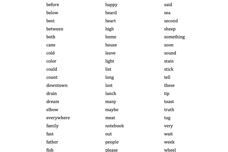 Spelling Bee Words For 1st Graders