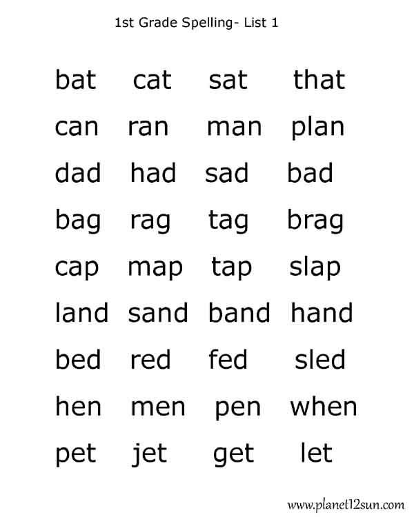 1st grade worksheets printable spelling