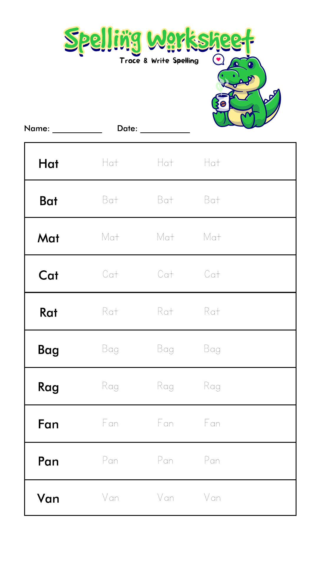 Spelling Practice Sheets Printable Blank