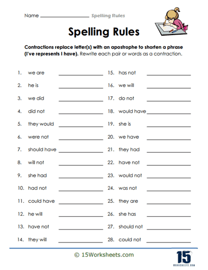 Spelling Rules Worksheets 15 Worksheets