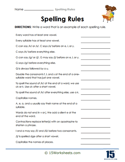Spelling Rules Worksheets 15 Worksheets