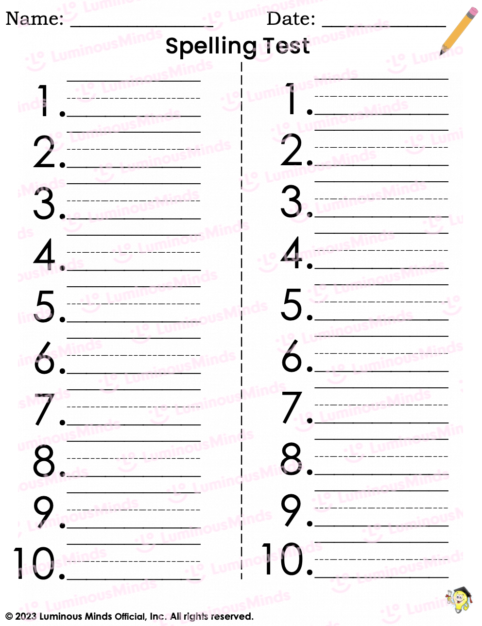 Spelling Test Paper Templates Set 1 Worksheets Library