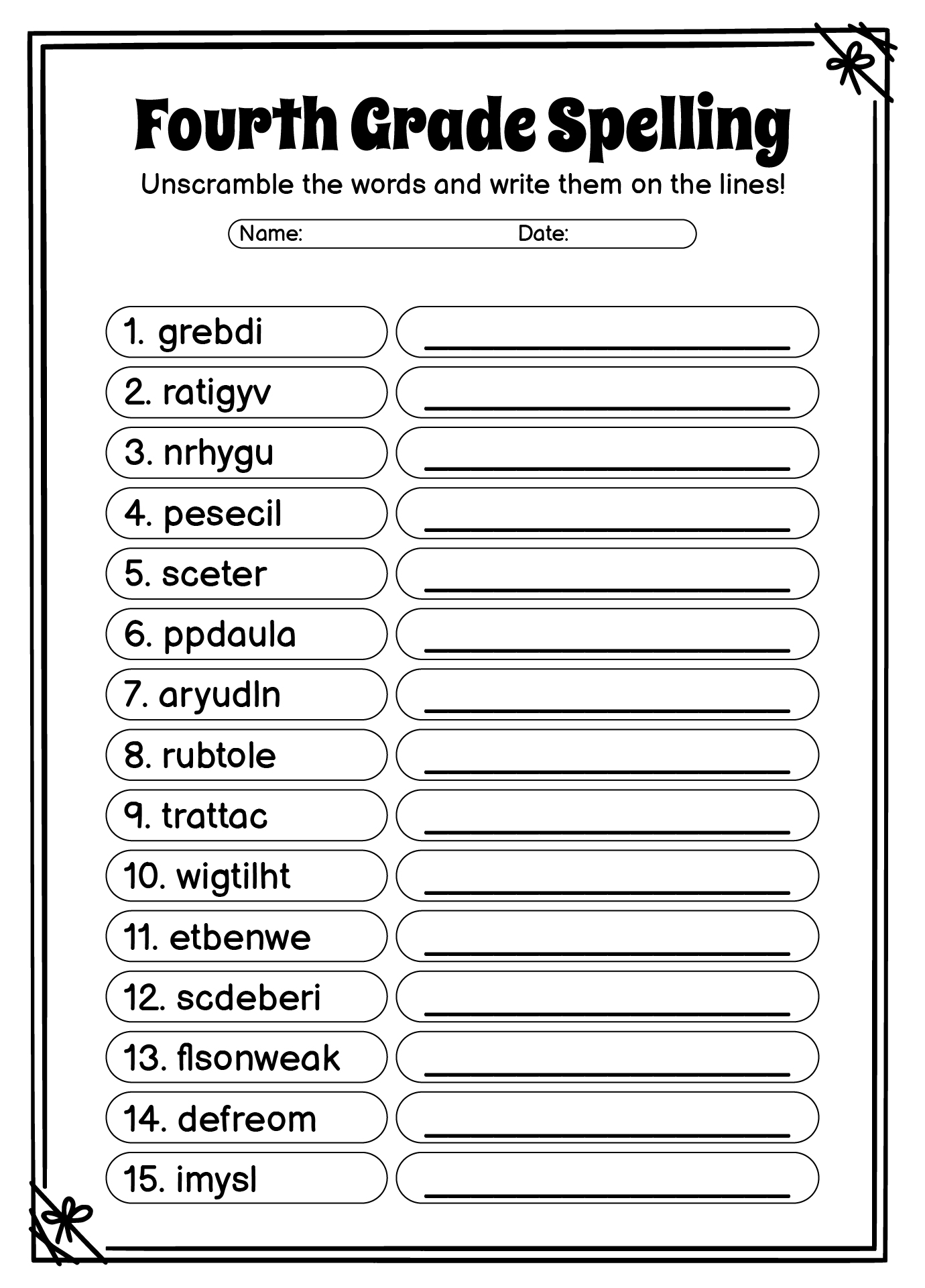 Spelling Word Lists For 4Th Grade At Robert Skinner Blog