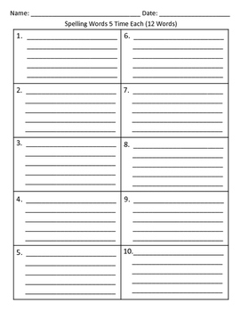 Spelling Words 5 Times Each By LisaIglesias1 Teachers Pay Teachers