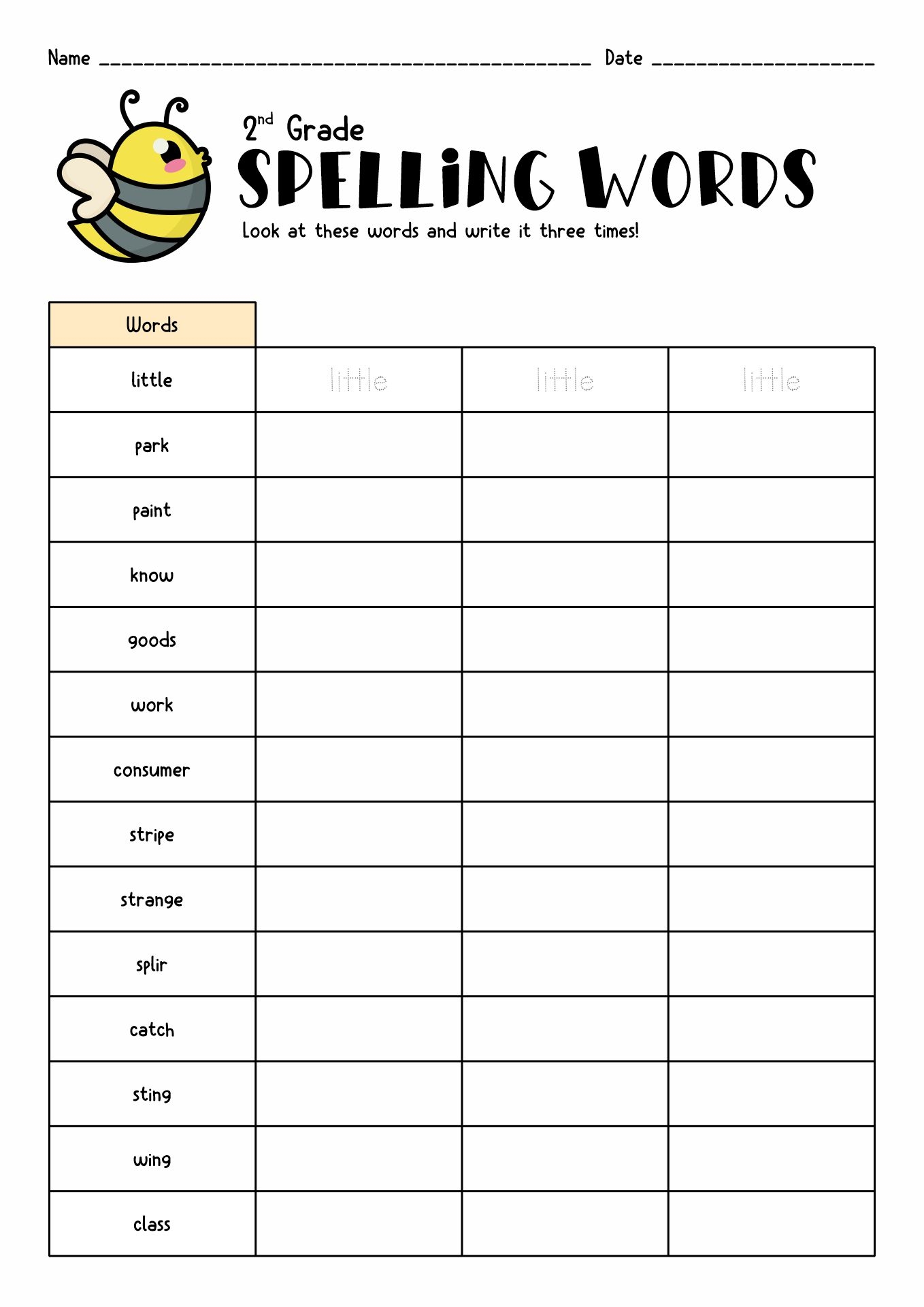 Spelling Worksheets For 2nd Graders