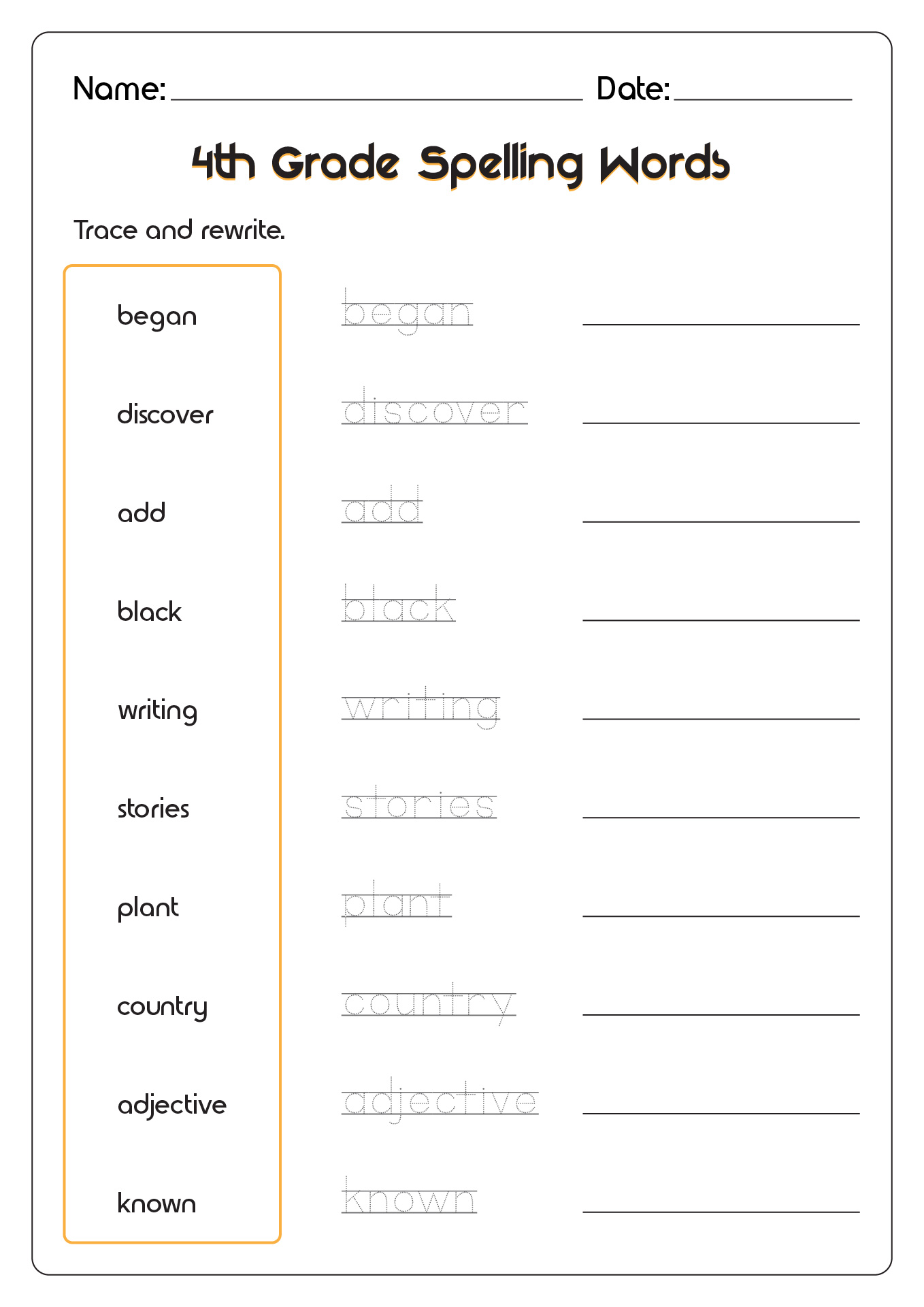 Spelling Worksheets Grade 4 Printable And Enjoyable Learning