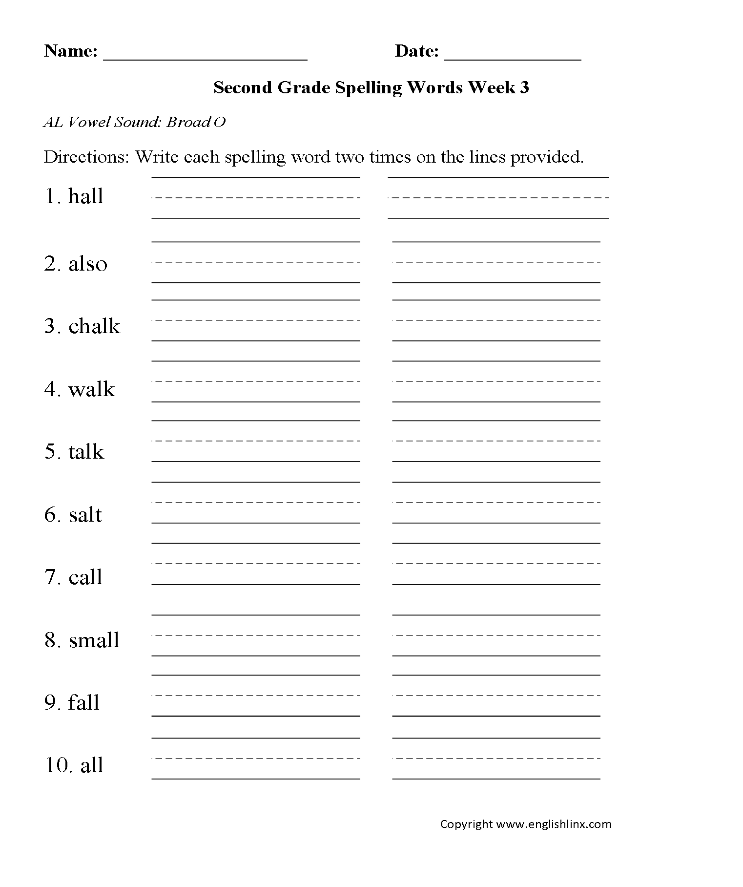 Spelling Worksheets Second Grade Spelling Worksheets