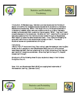 Statistics And Probability Vocabulary List Definitions By Renee Fairchild