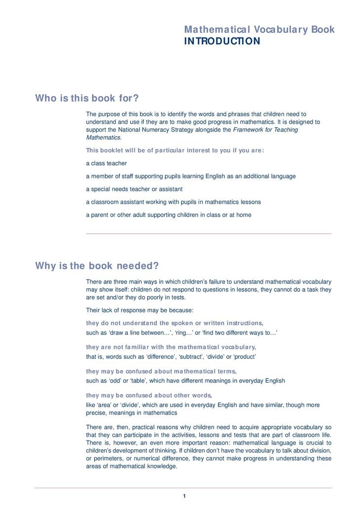 mathematical vocabulary pdf