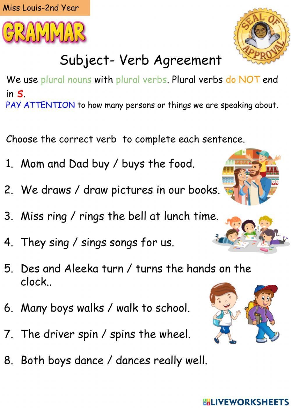 grammar subject verb agreement worksheet