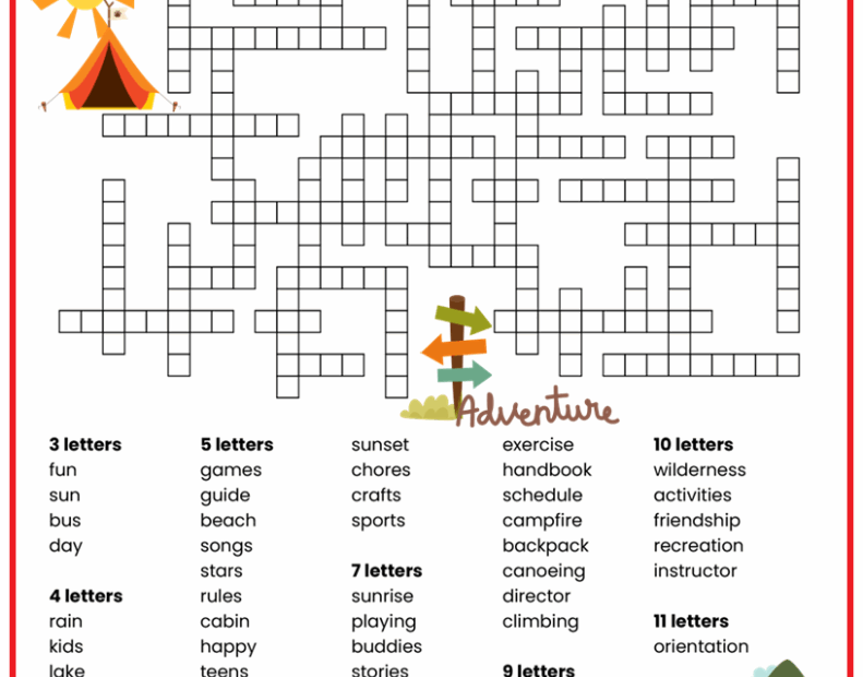 Summer Camp Word Fill In Puzzle Puzzle Cheer
