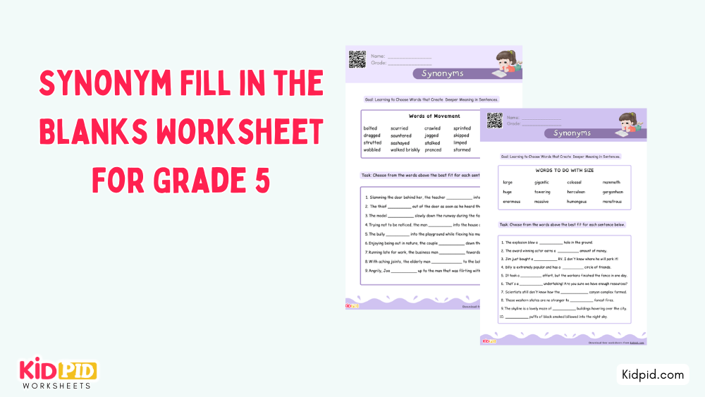 Synonym Fill In The Blanks Worksheet For Grade 5 Kidpid