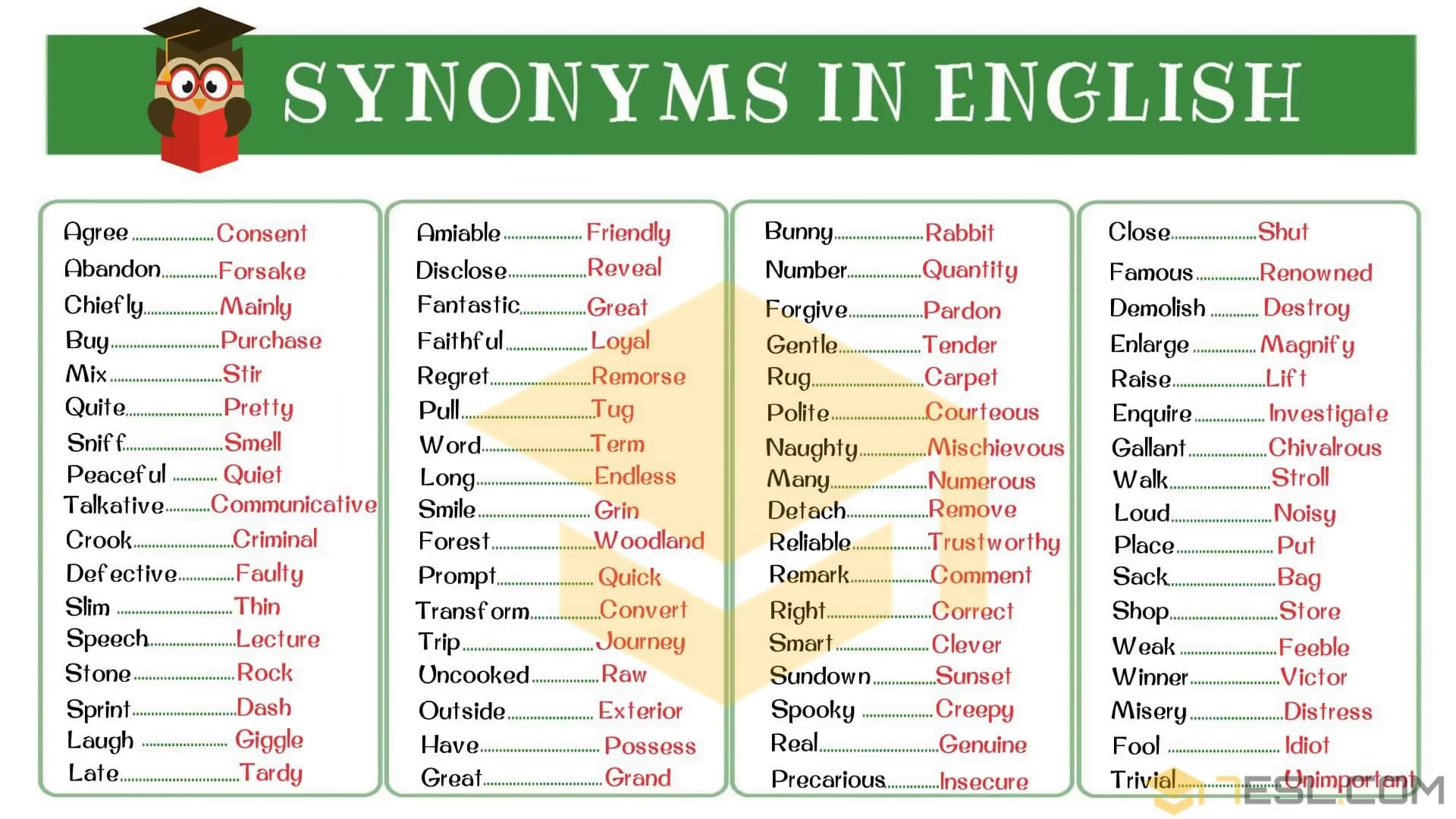 synonyms of english vocabularies