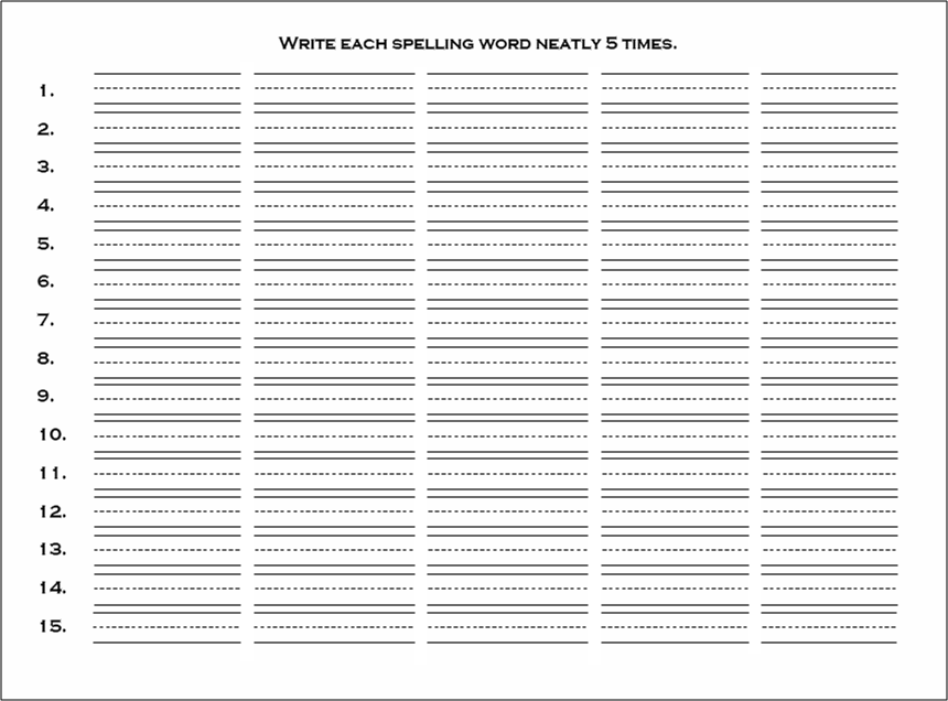 spelling words 5x each template